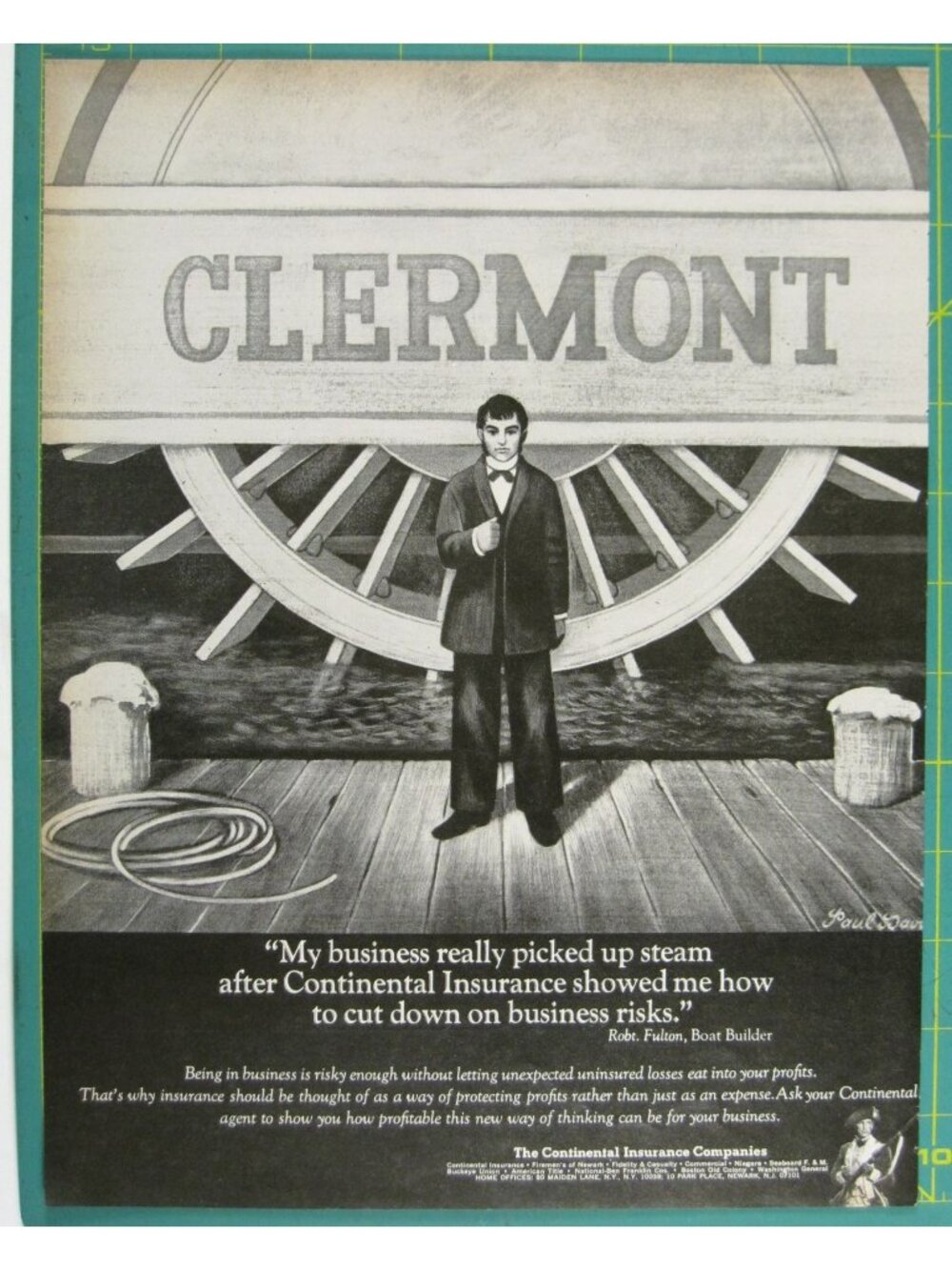 Print Ad Continental Ins Clermont Robt Fulton Boat Paddle Wheel Vintage 1969